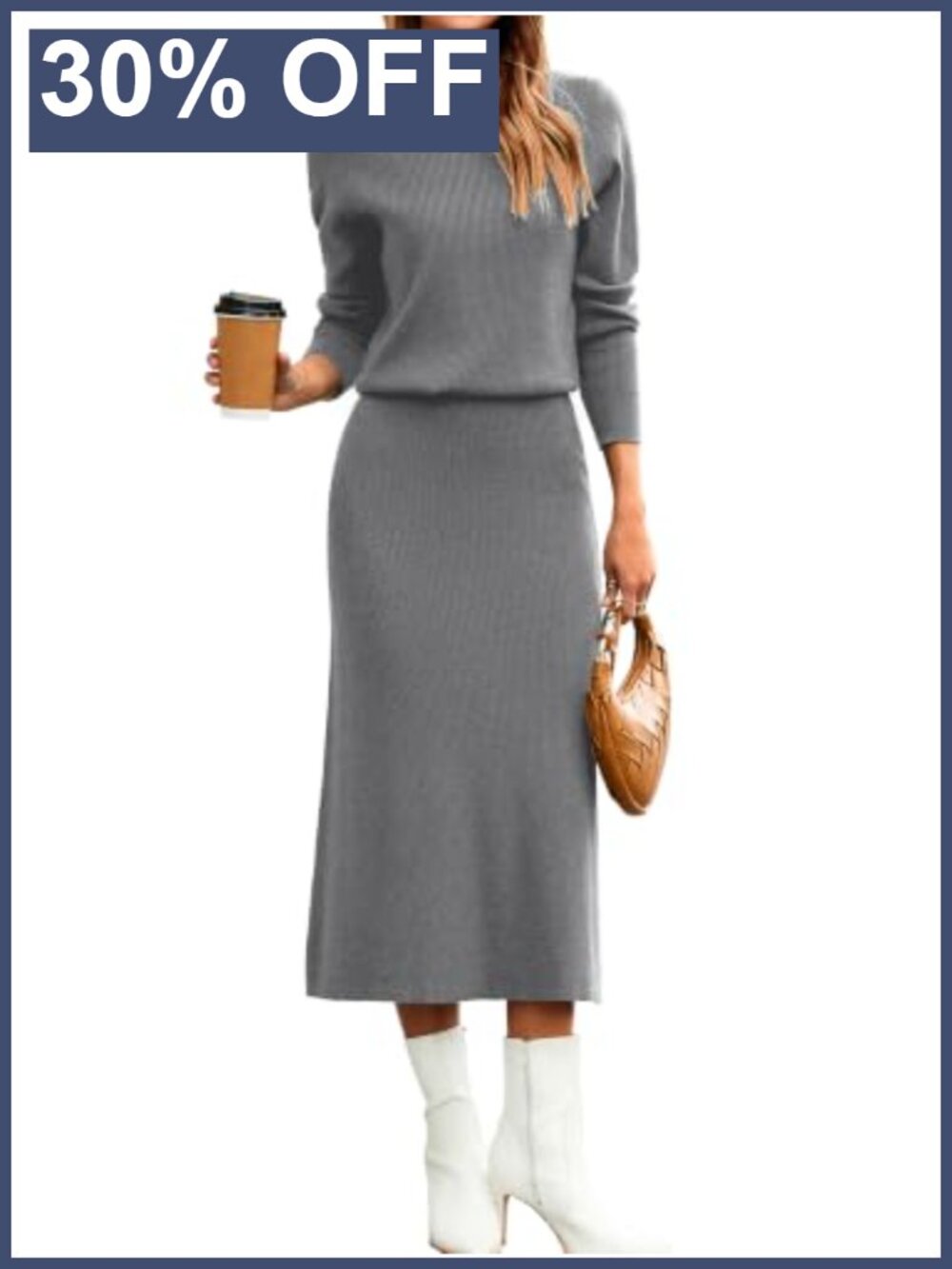 Knit 2 Piece Skirt Set Long Sleeve Sweater & Midi Skirt Casual Fall Outfit